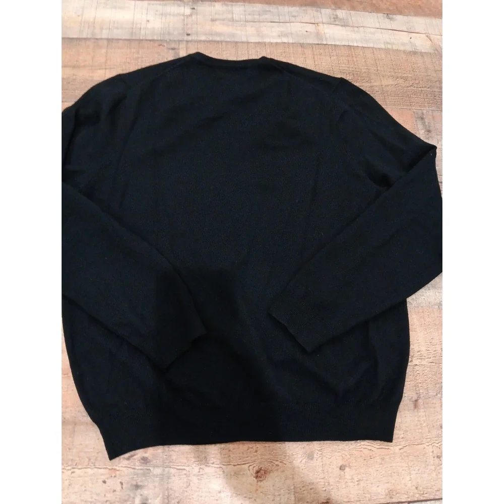 Brooks Brothers Sweater Black V Neck Fine Italian‎ Merino Wool Sz L 2635